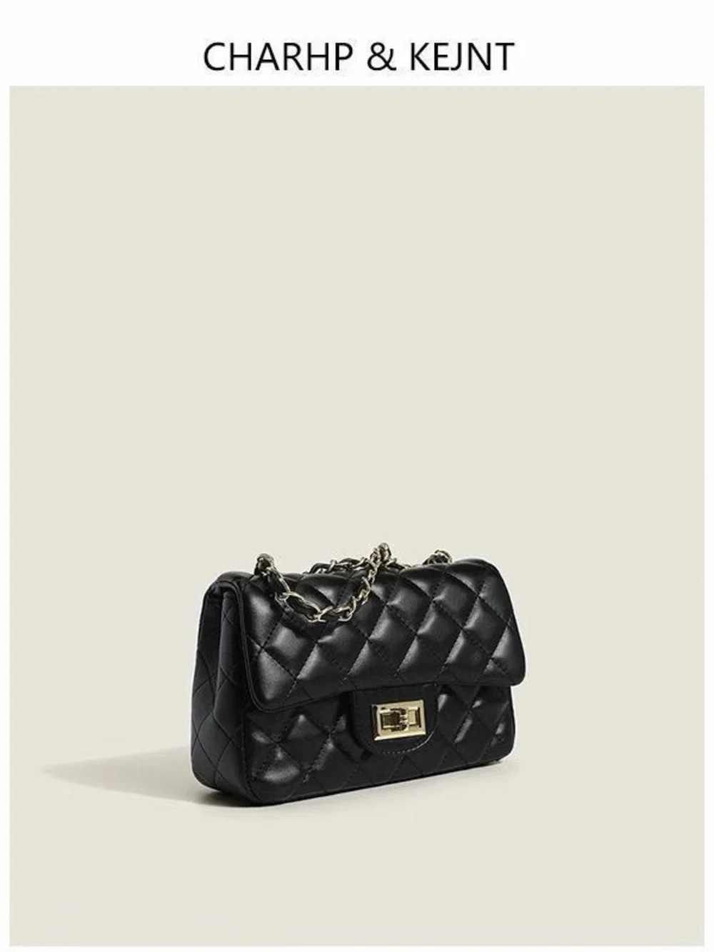 Black Quilted Shoulder Bag with Gold Chain